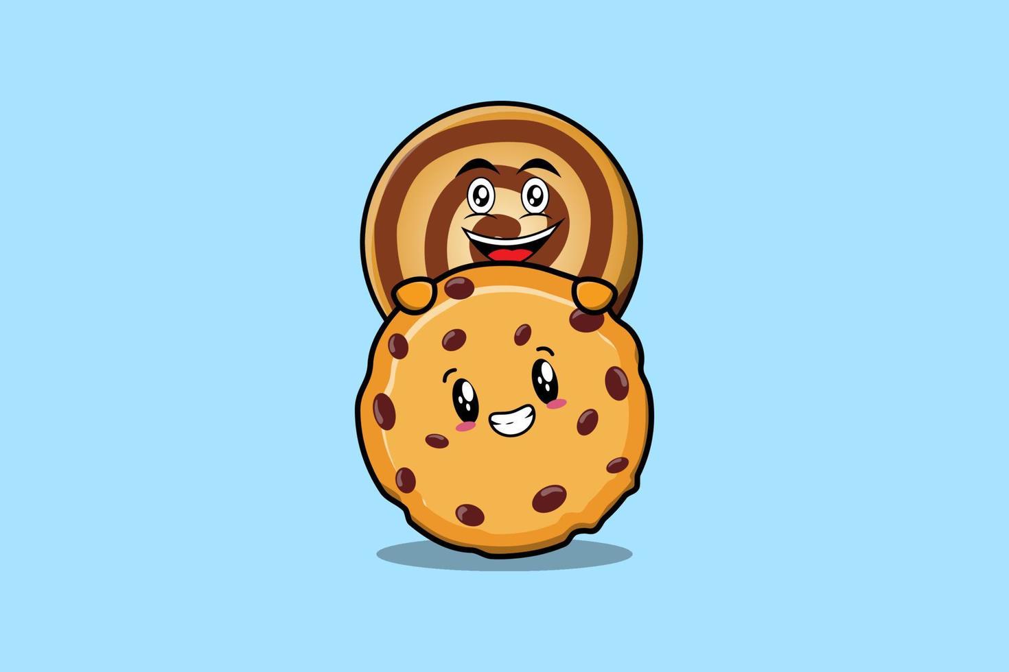 lindo personaje de dibujos animados de galletas escondido en galletas vector