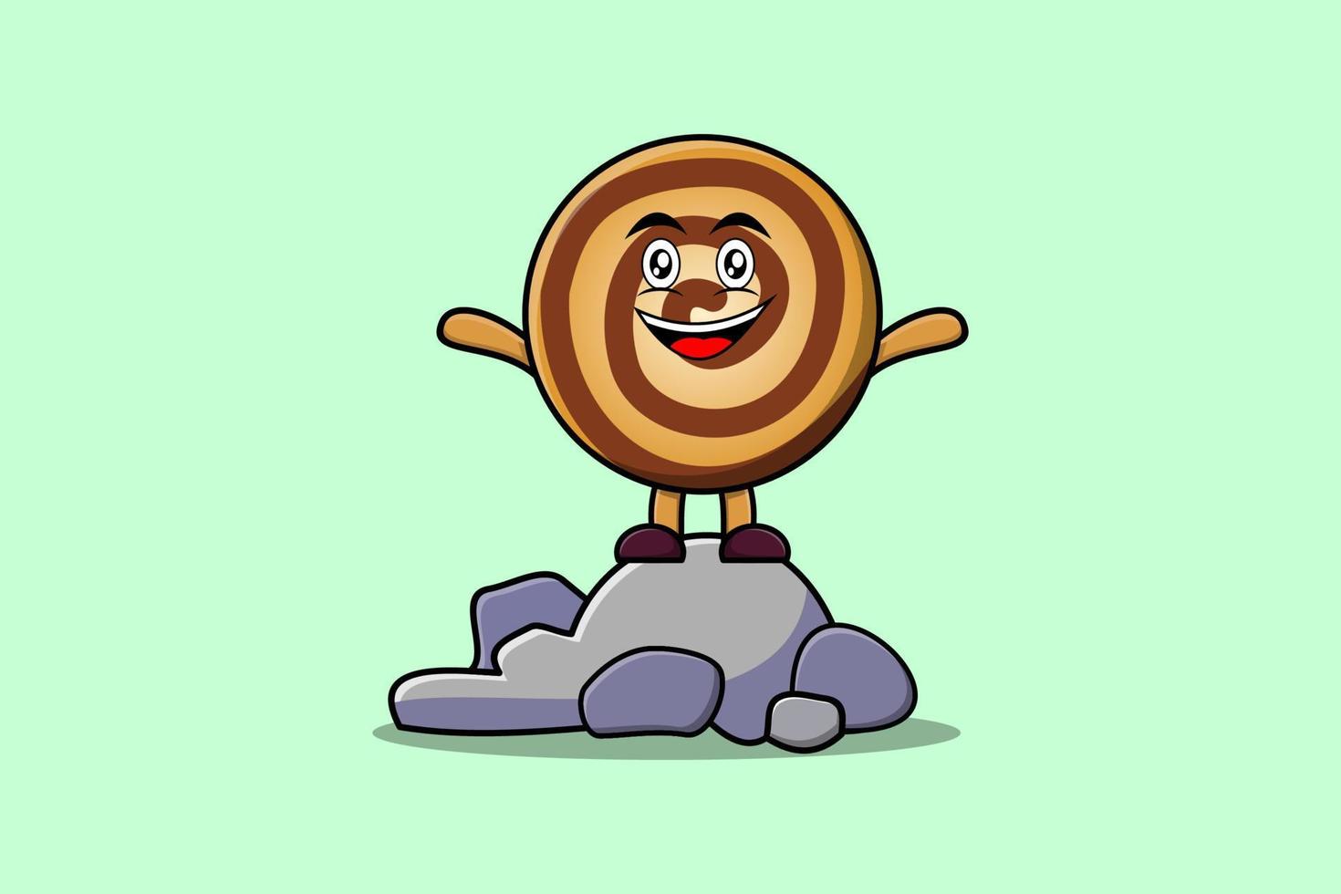 lindo personaje de dibujos animados de galletas de pie en piedra vector