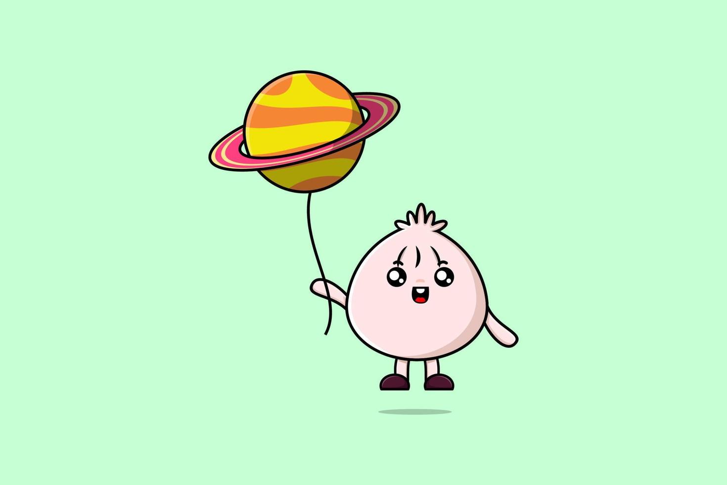 Cute cartoon Dim sum floating with planet balloon vector