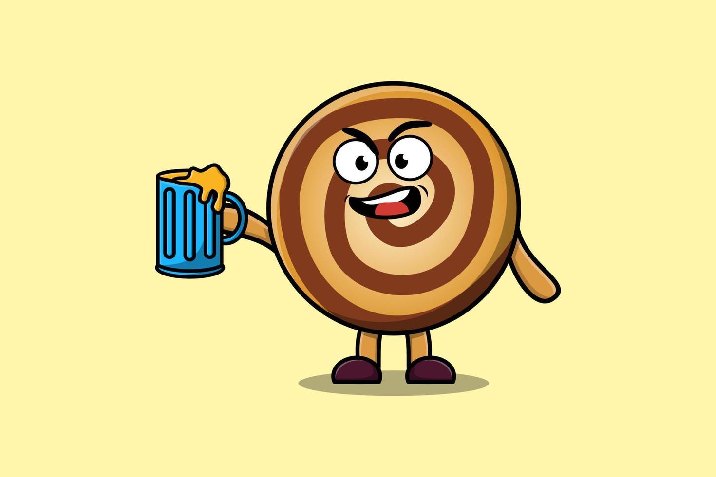 lindo personaje de dibujos animados de galletas con vaso de cerveza vector