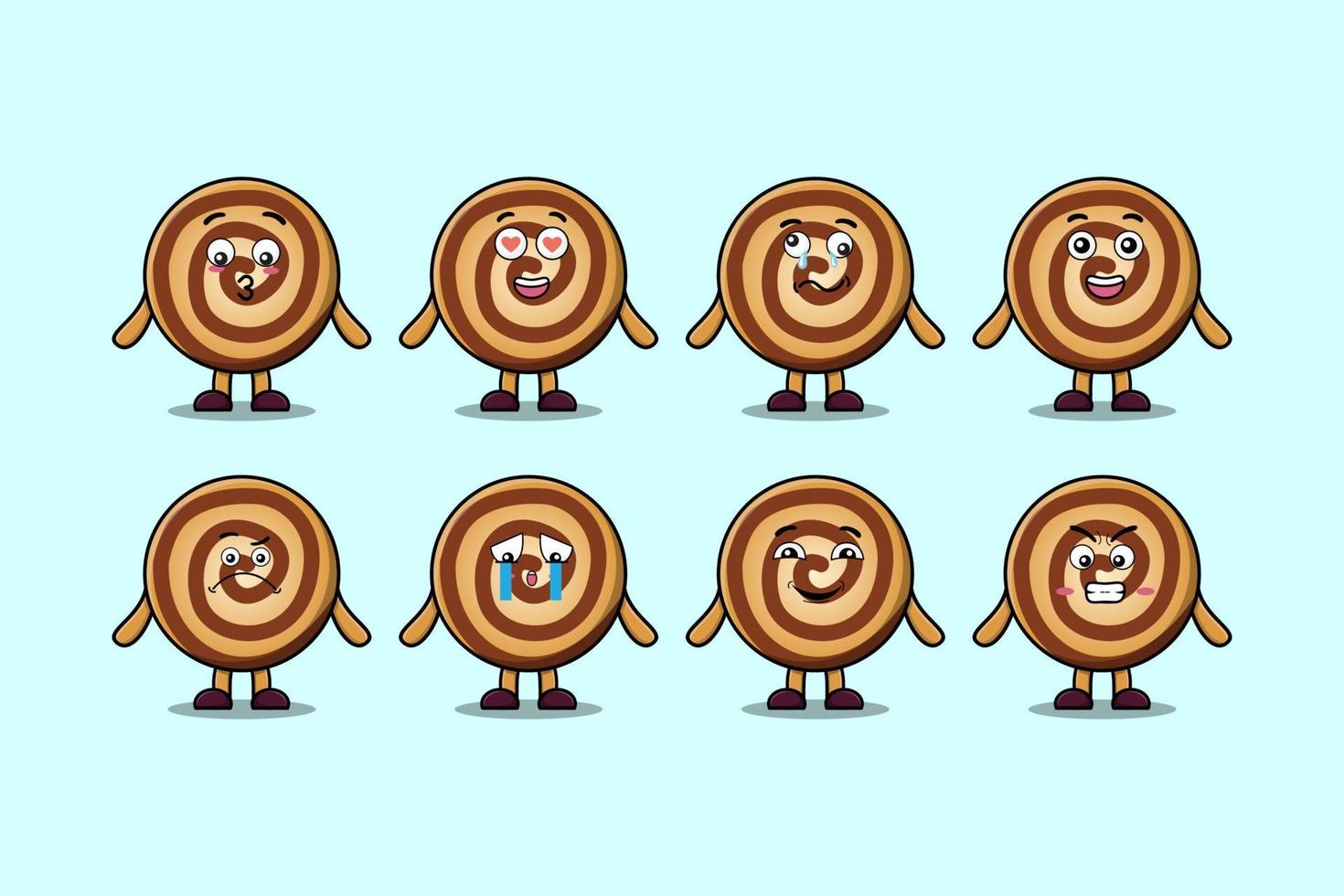 Establecer expresiones de personajes de dibujos animados de galletas kawaii vector