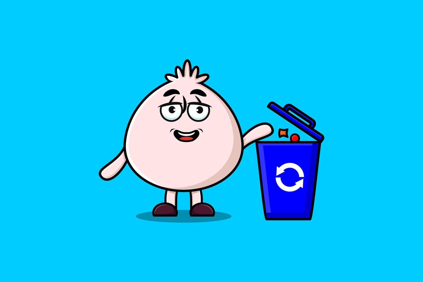 Cute cartoon Dim sum throwing trash in the trash vector