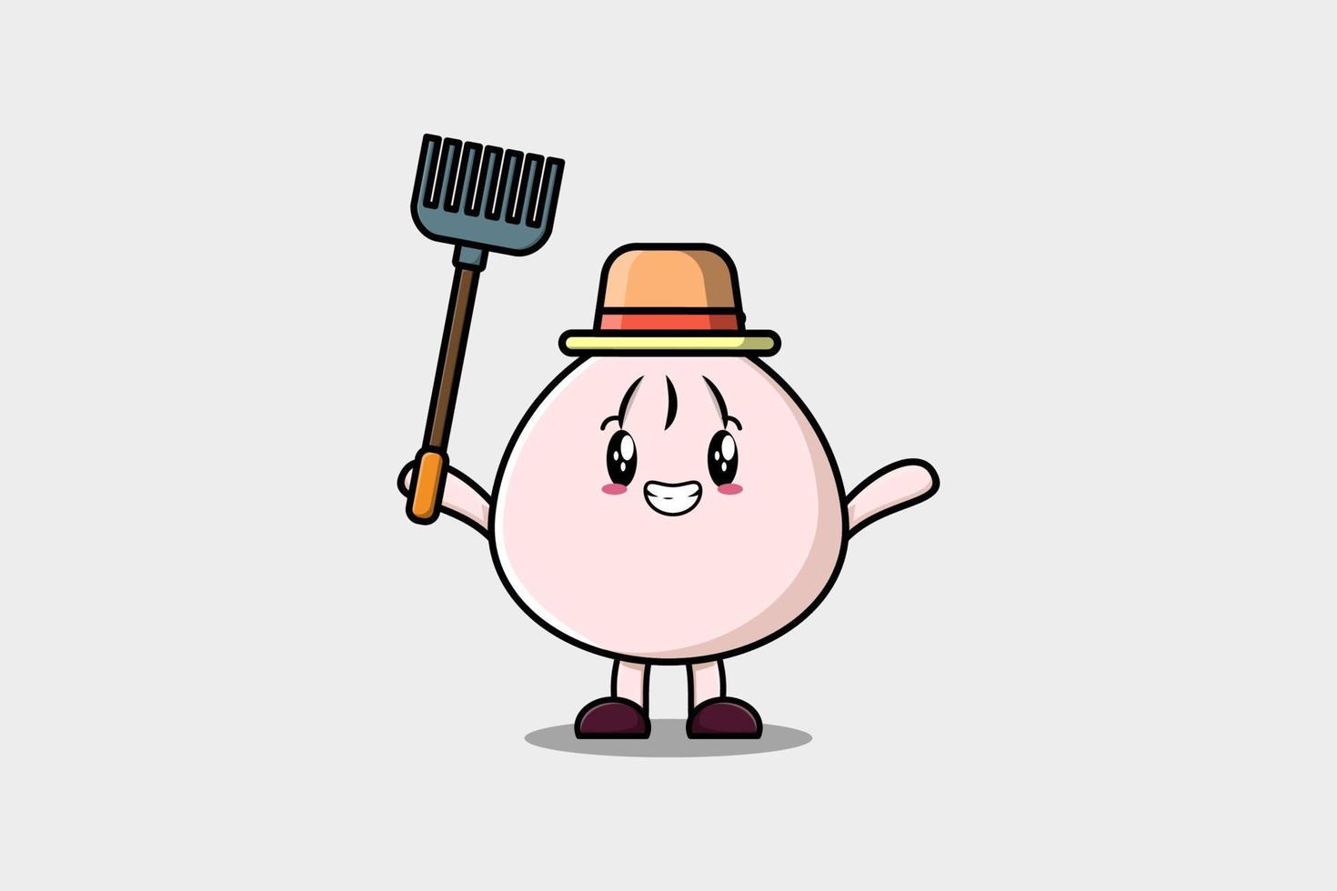cartoon Agricultural worker Dim sum with pitchfork vector