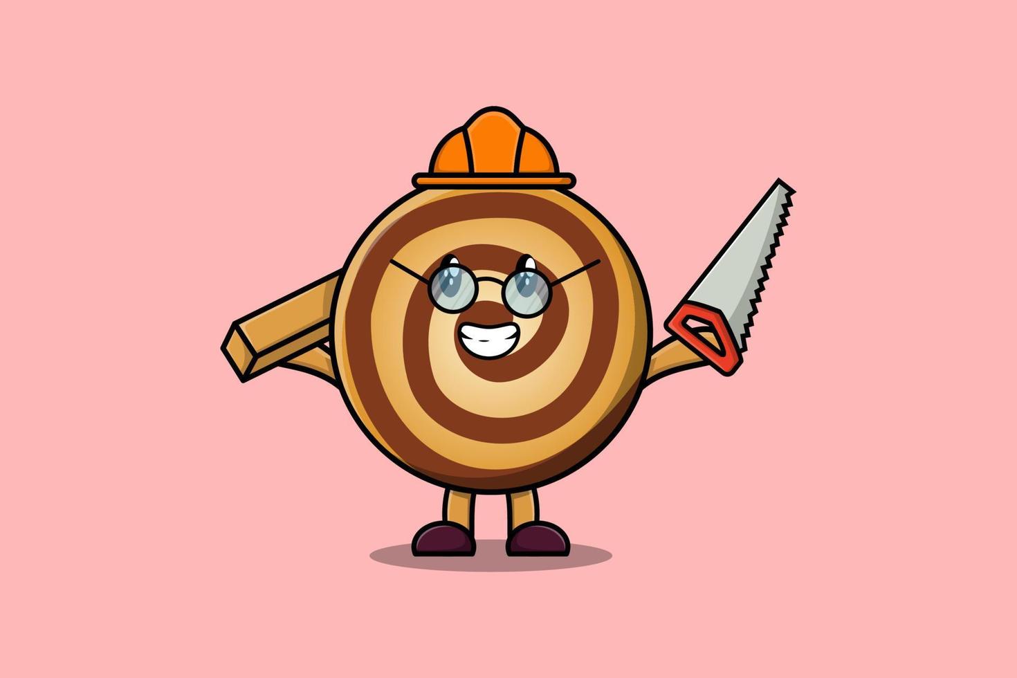 Cute cartoon Cookies carpenter character with saw vector