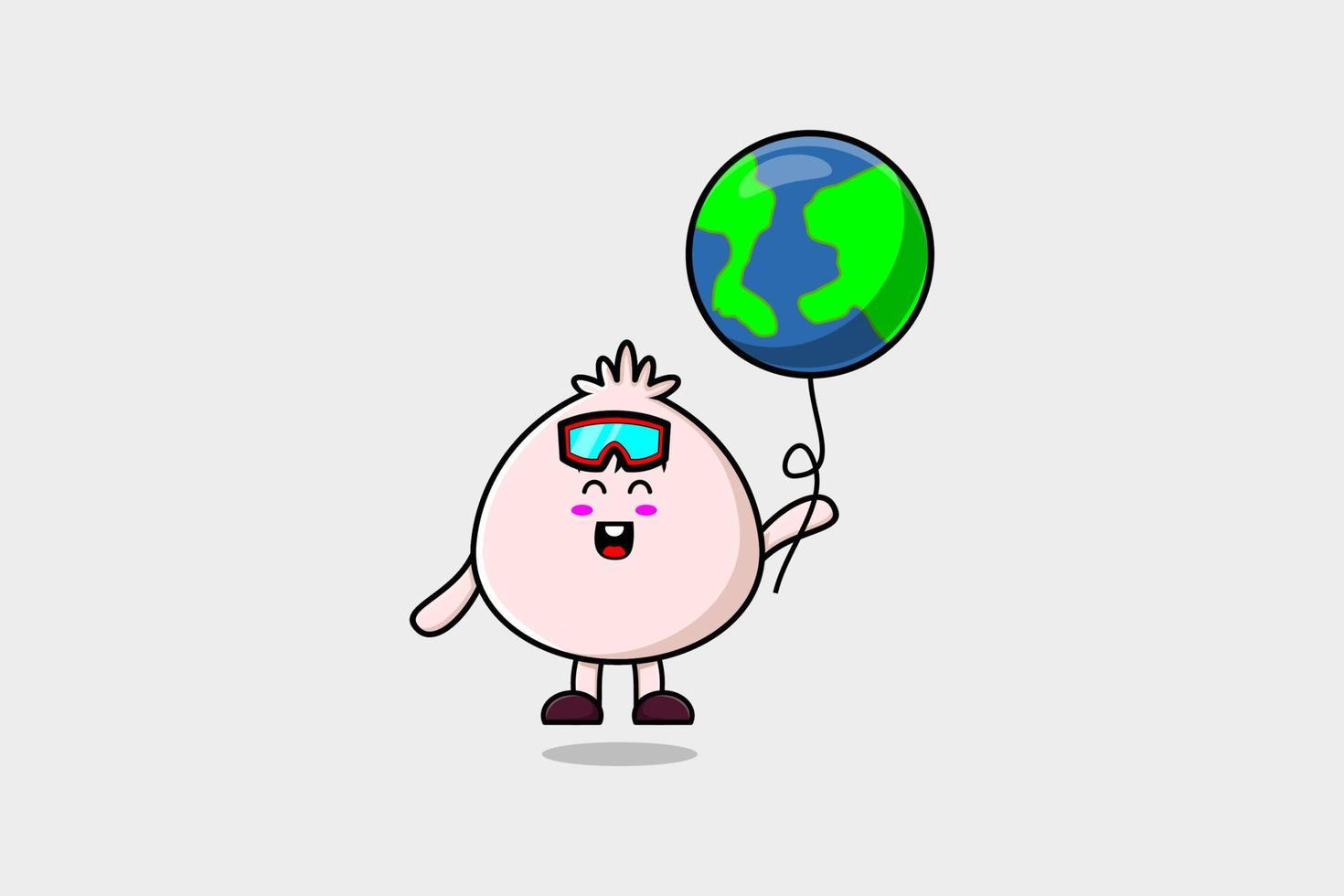 Cute cartoon Dim sum floating with earth balloon vector