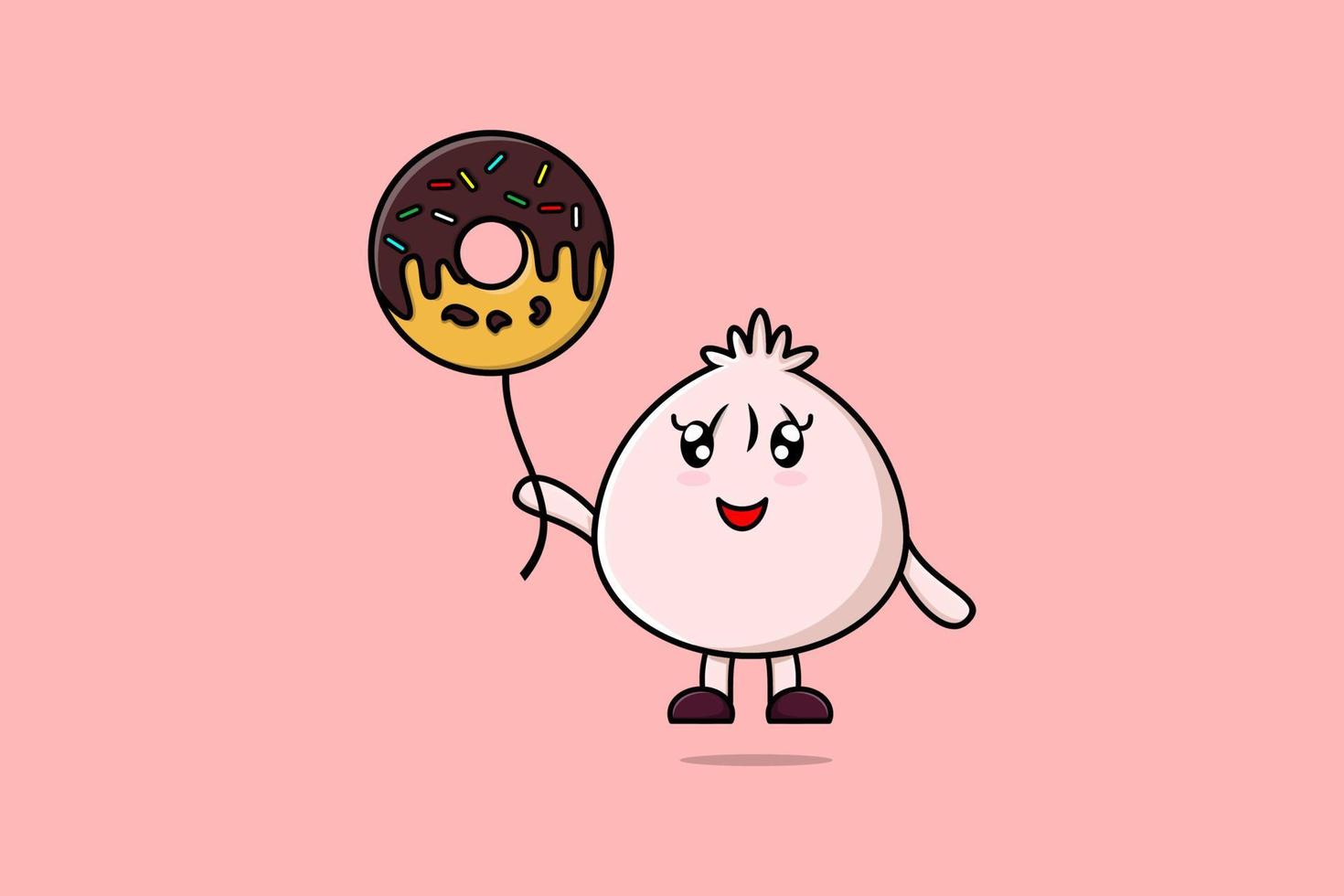 Cute cartoon Dim sum floating with donuts balloon 19933529 Vector Art