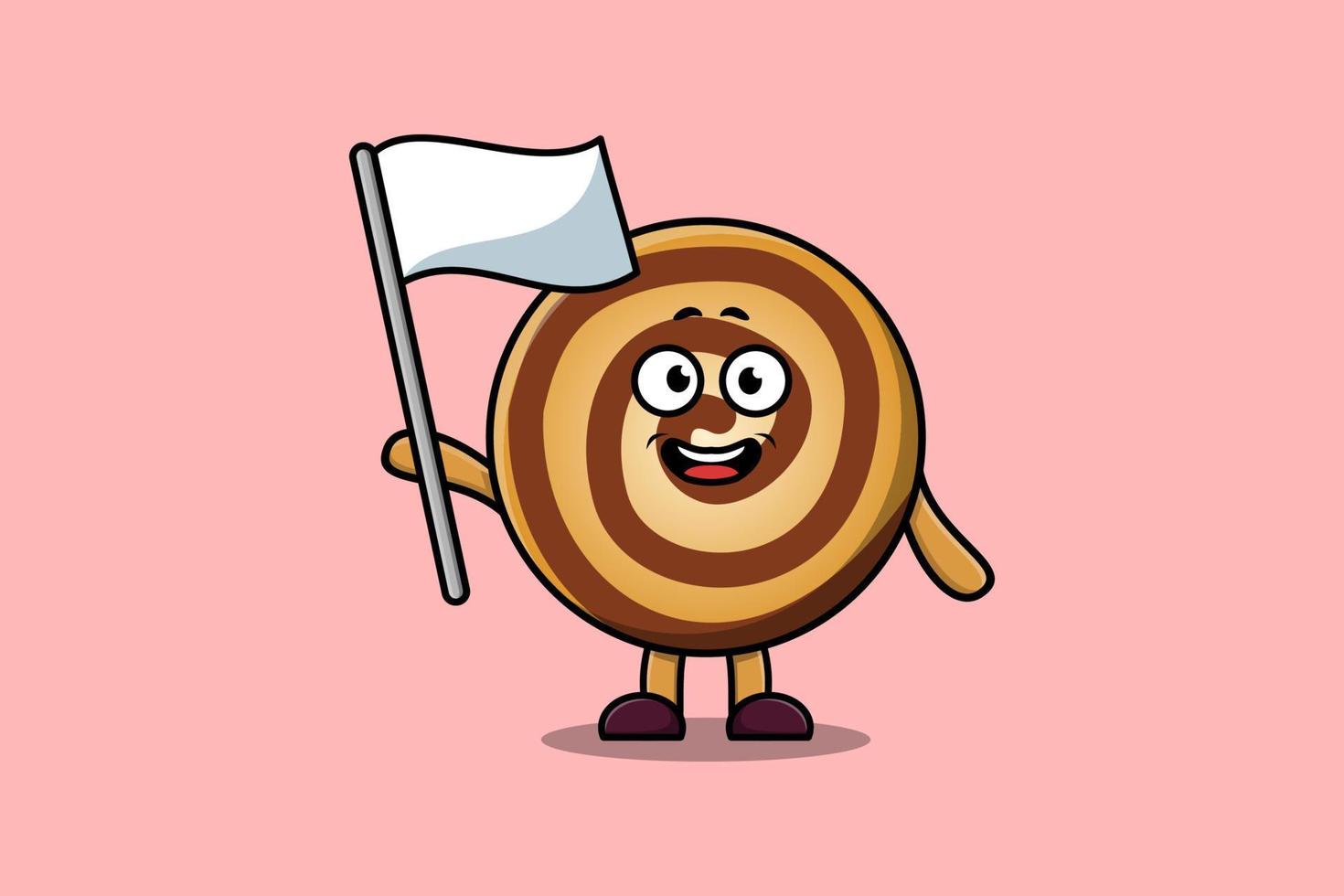 lindo personaje de dibujos animados de galletas con bandera blanca vector