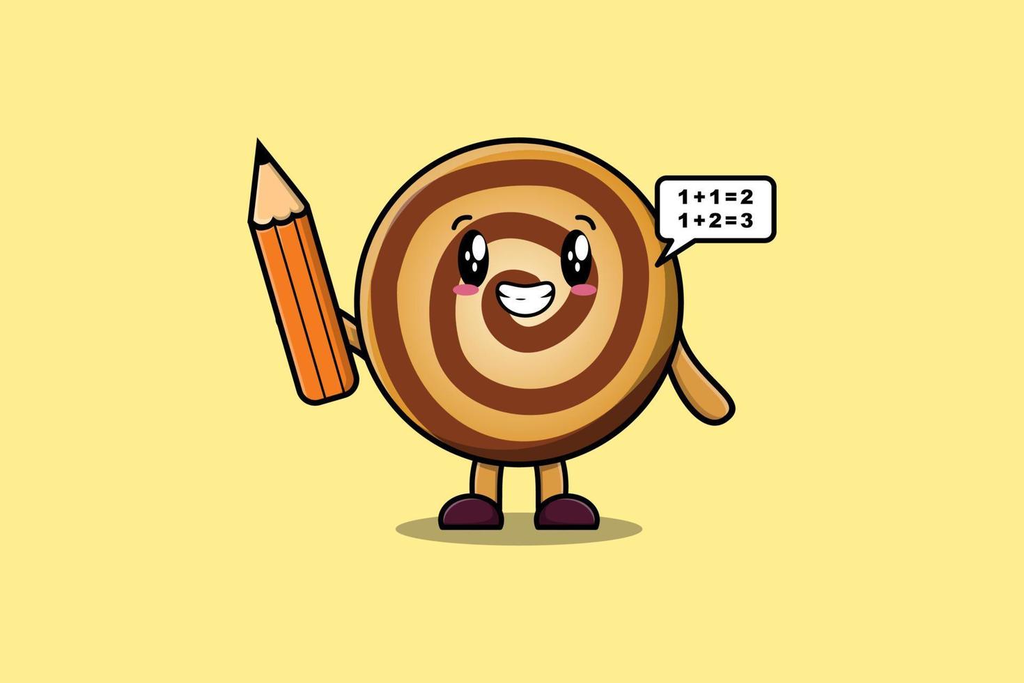 Cookies cute cartoon clever student with pencil vector