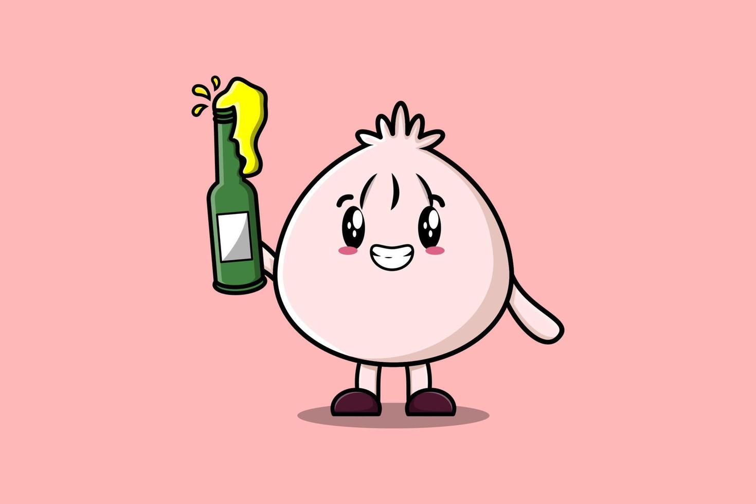 Cute cartoon character Dim sum with soda bottle vector