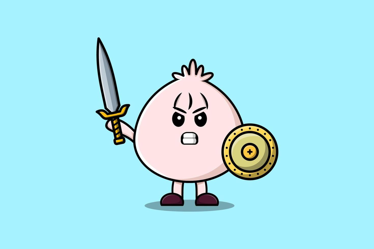 Cute cartoon Dim sum holding sword and shield vector