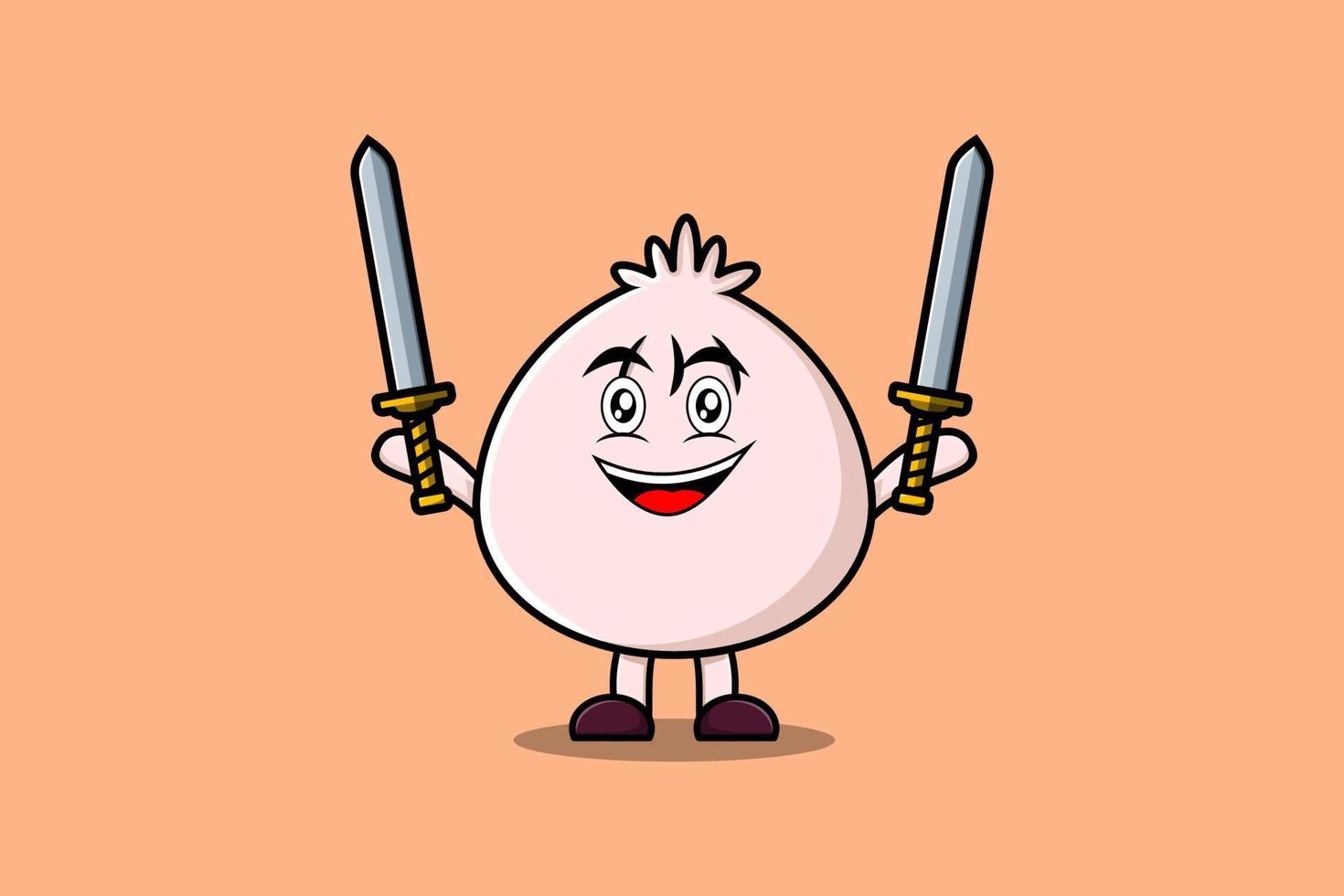 Cute cartoon Dim sum character holding two sword vector