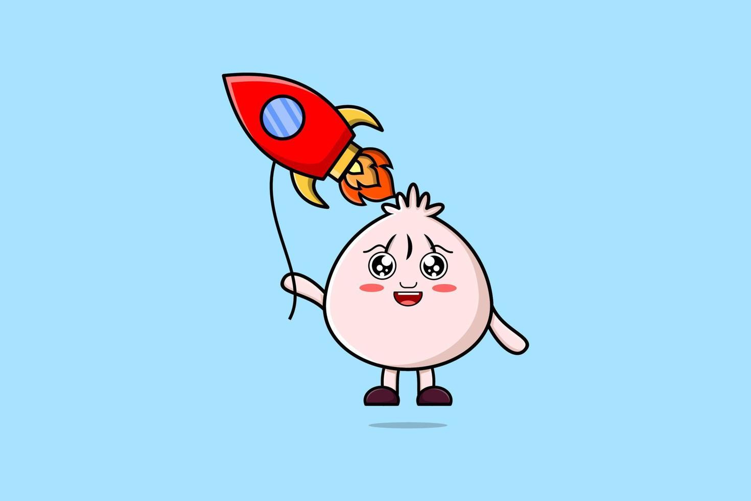 Cute cartoon Dim sum floating with rocket balloon vector