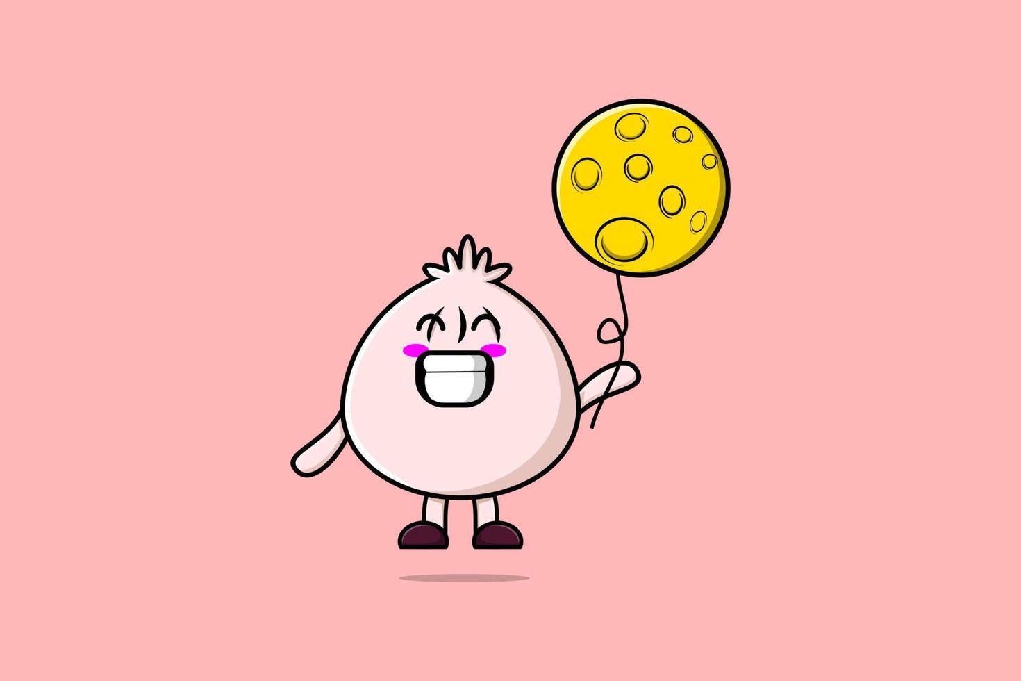 Cute cartoon Dim sum floating with moon balloon vector