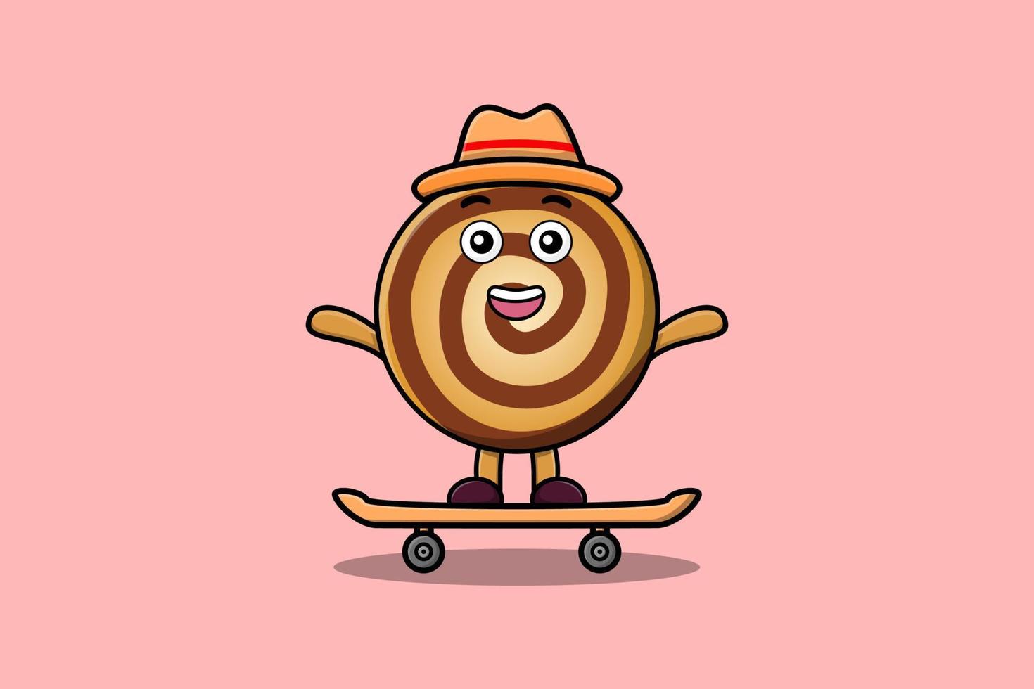 cute cartoon Cookies standing on skateboard vector