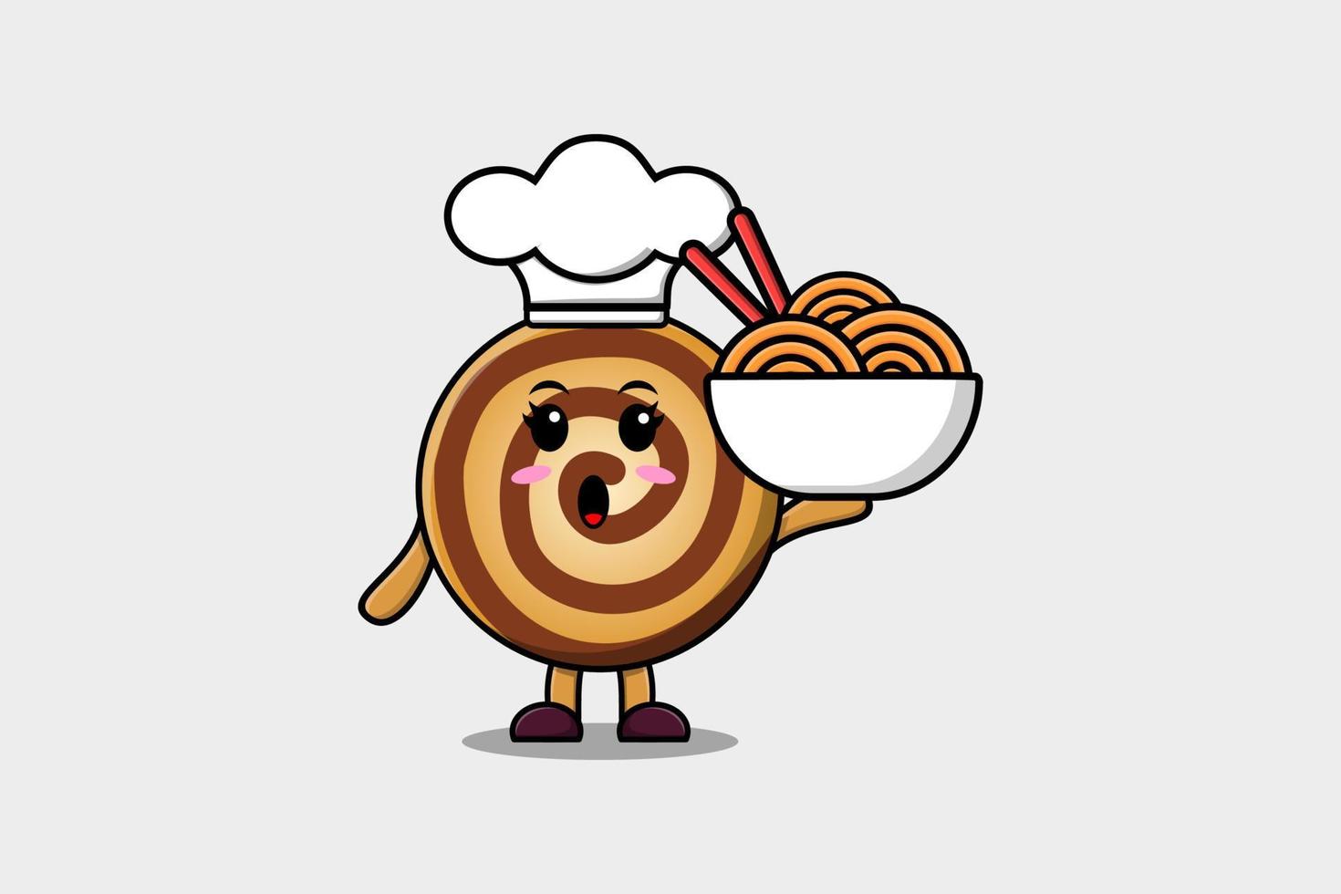 Cute cartoon Cookies chef holding noodles in bowl vector