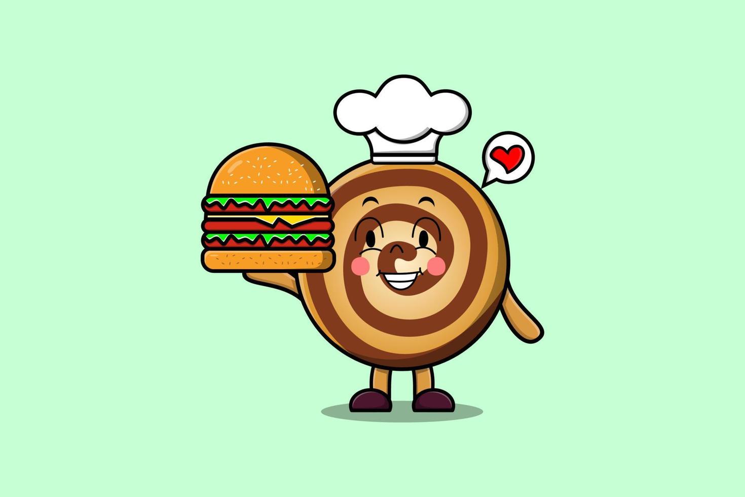 personaje de chef de galletas de dibujos animados lindo con hamburguesa vector