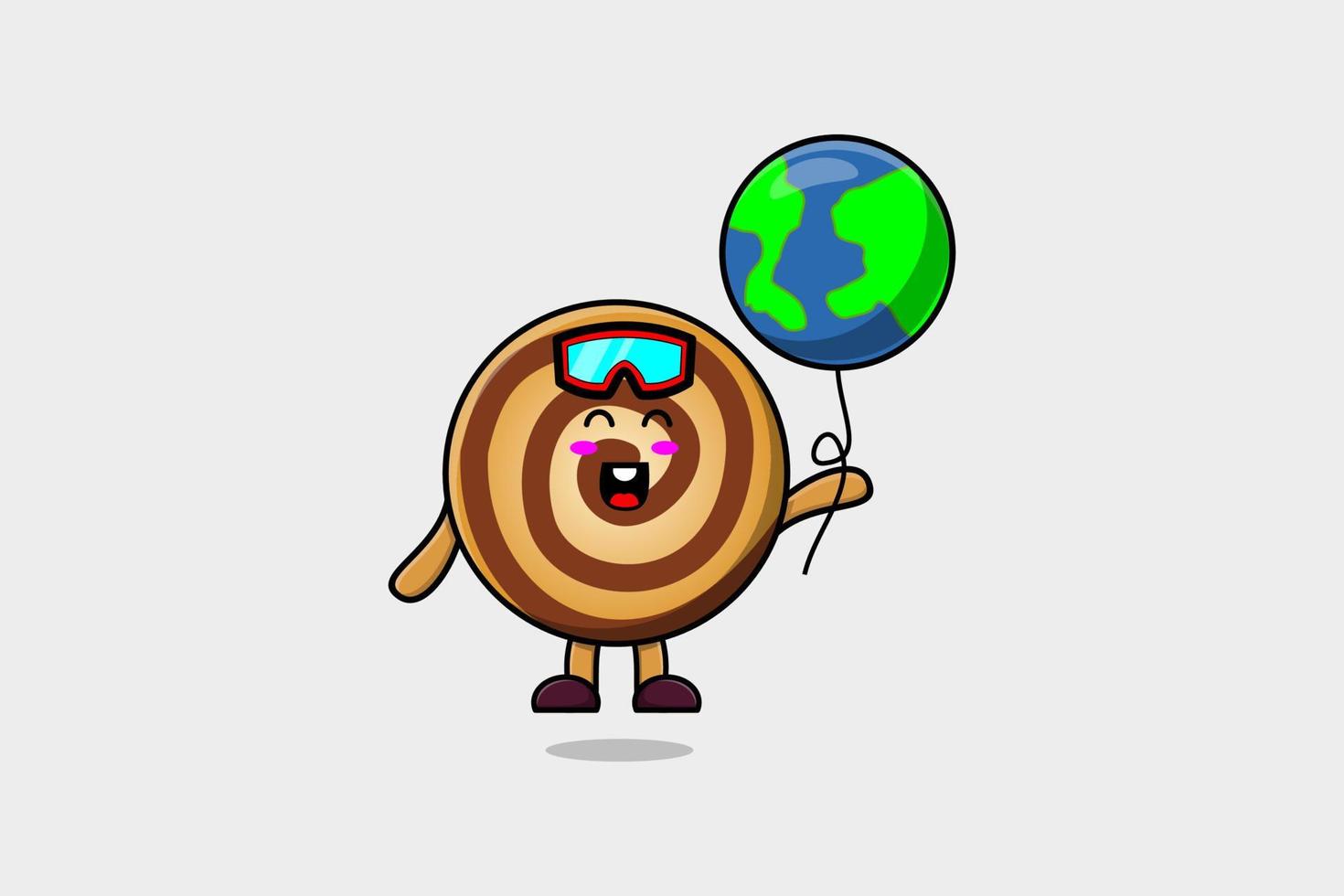 Cute cartoon Cookies floating with world balloon vector