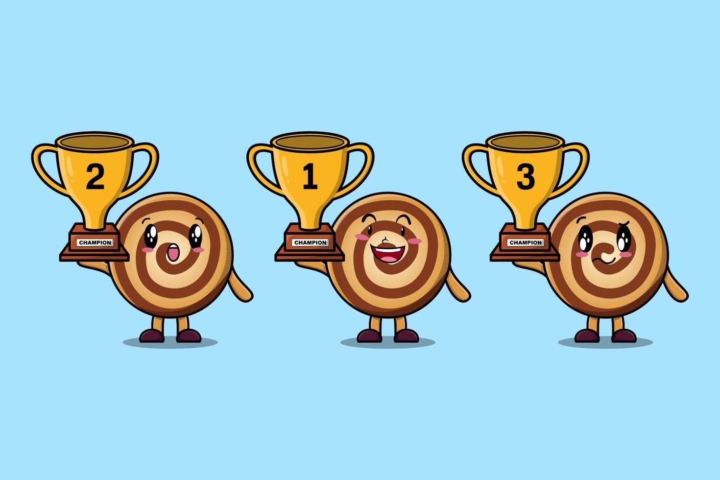 Set of cute cartoon Cookies holding trophy vector