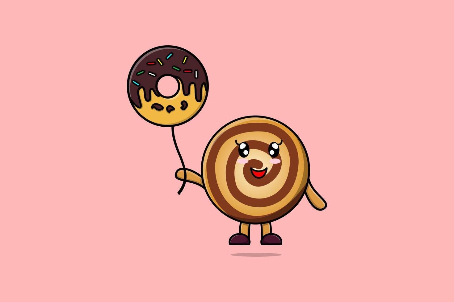 Cute cartoon Cookies floating with donuts balloon vector