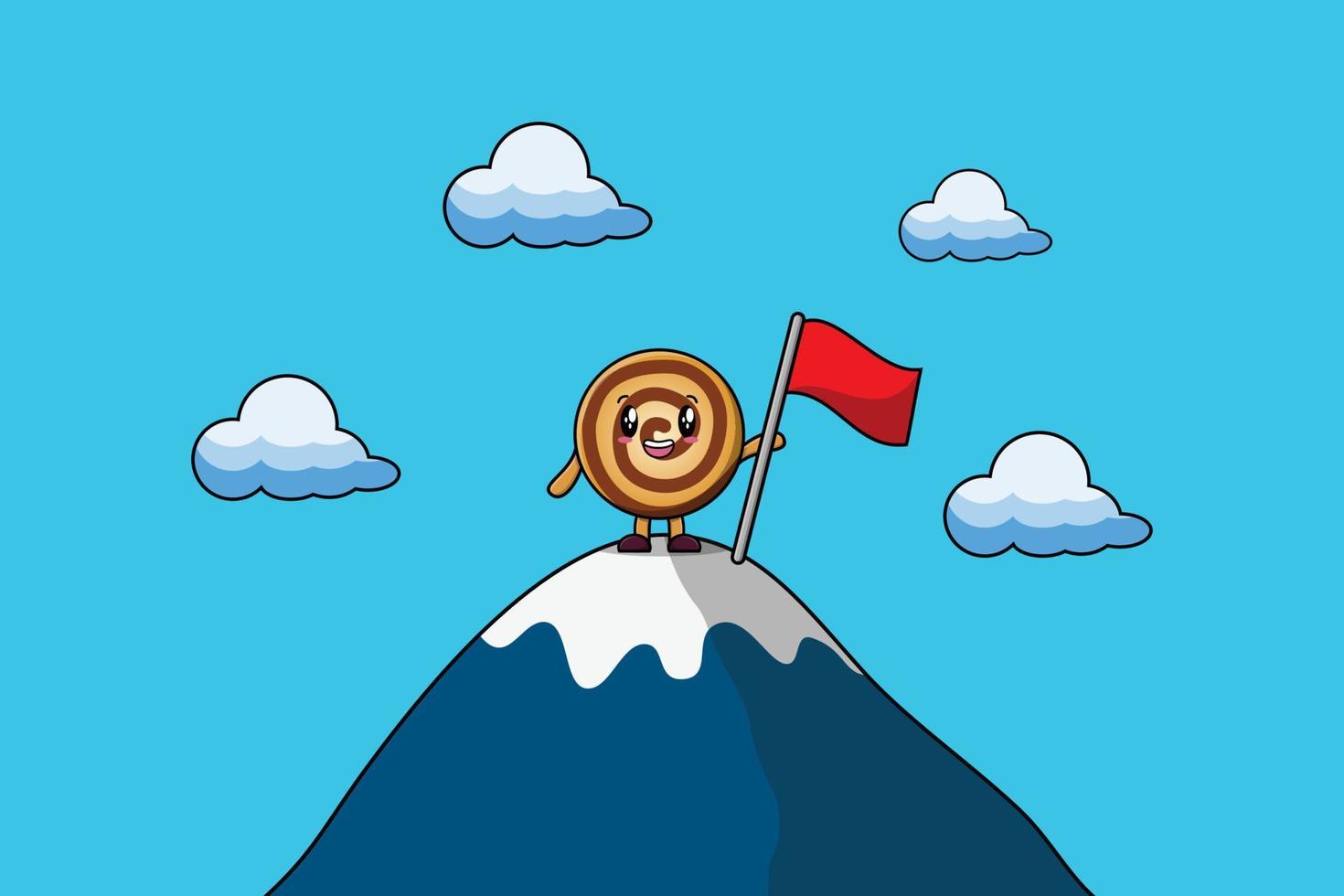 Illustration of cute Cookies climbs top mountain vector