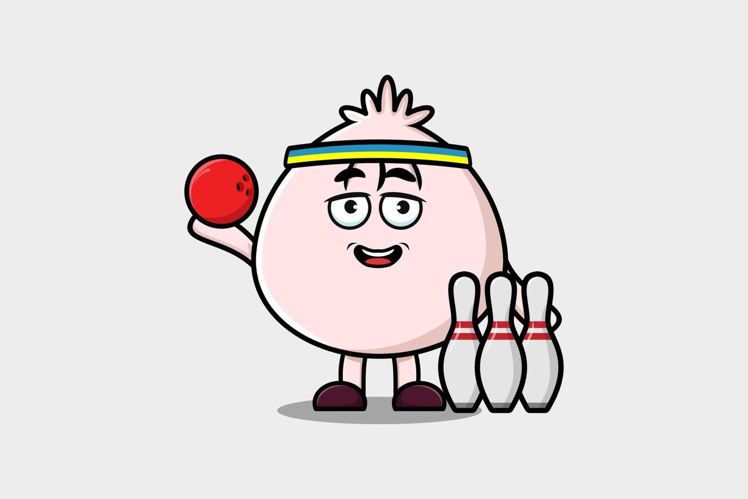 Cute cartoon Dim sum character playing bowling vector