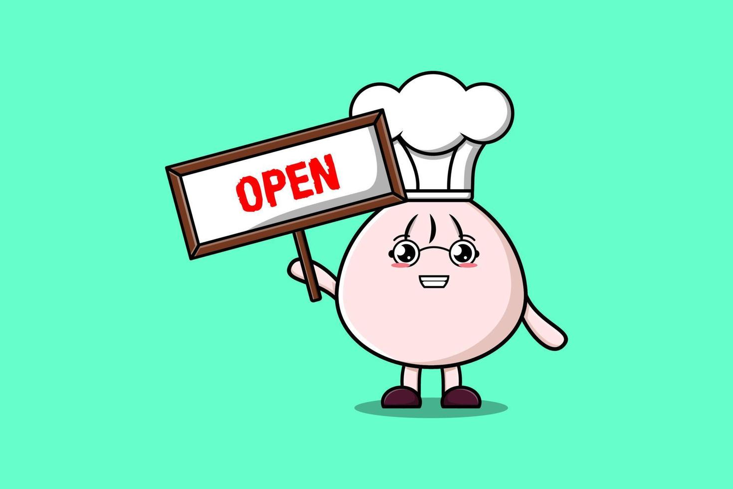 Cute cartoon Dim sum holding open sign board vector