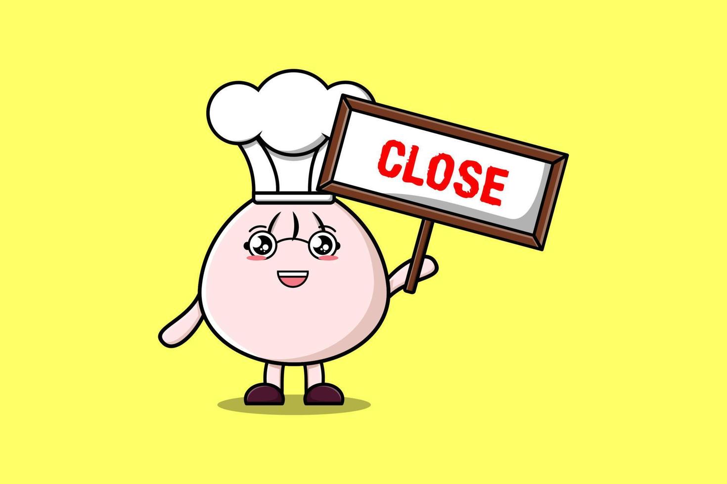 Cute cartoon Dim sum chef holding close sign board vector