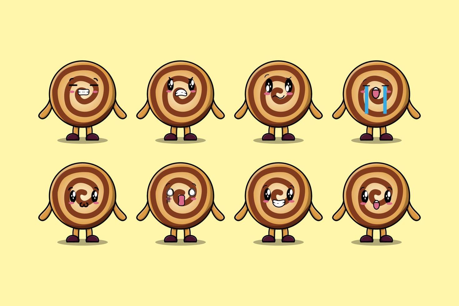 Set kawaii Cookies cartoon character expressions vector