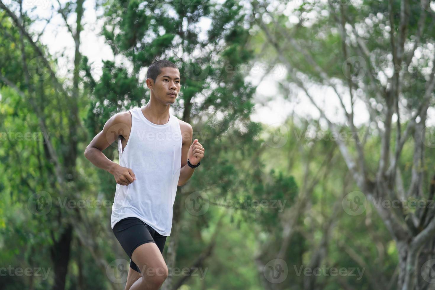 Sporty man jogging in a park stock photo