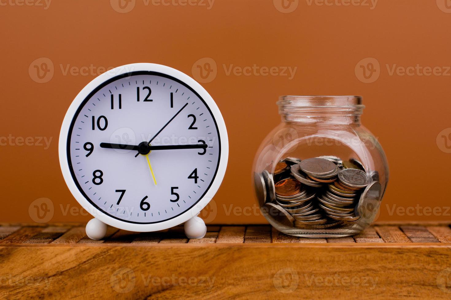 Coin money in a glass jar. Saving money. Money saving concept. coin collection photo