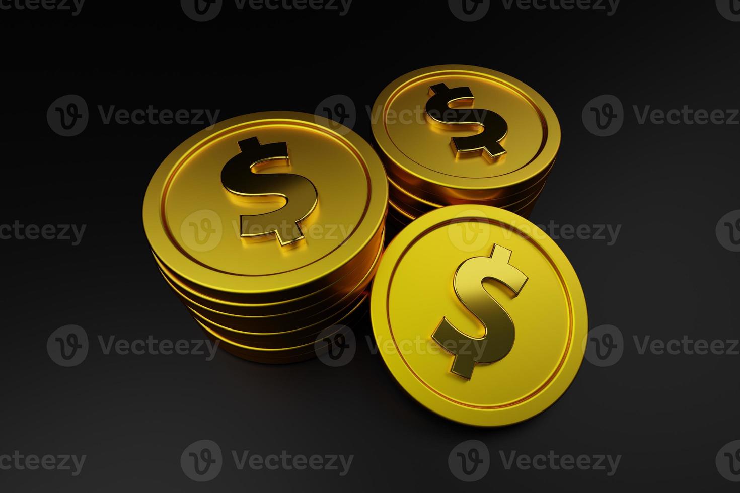 3D Stack of Golden Dollar isolated background. 3D rendered photo