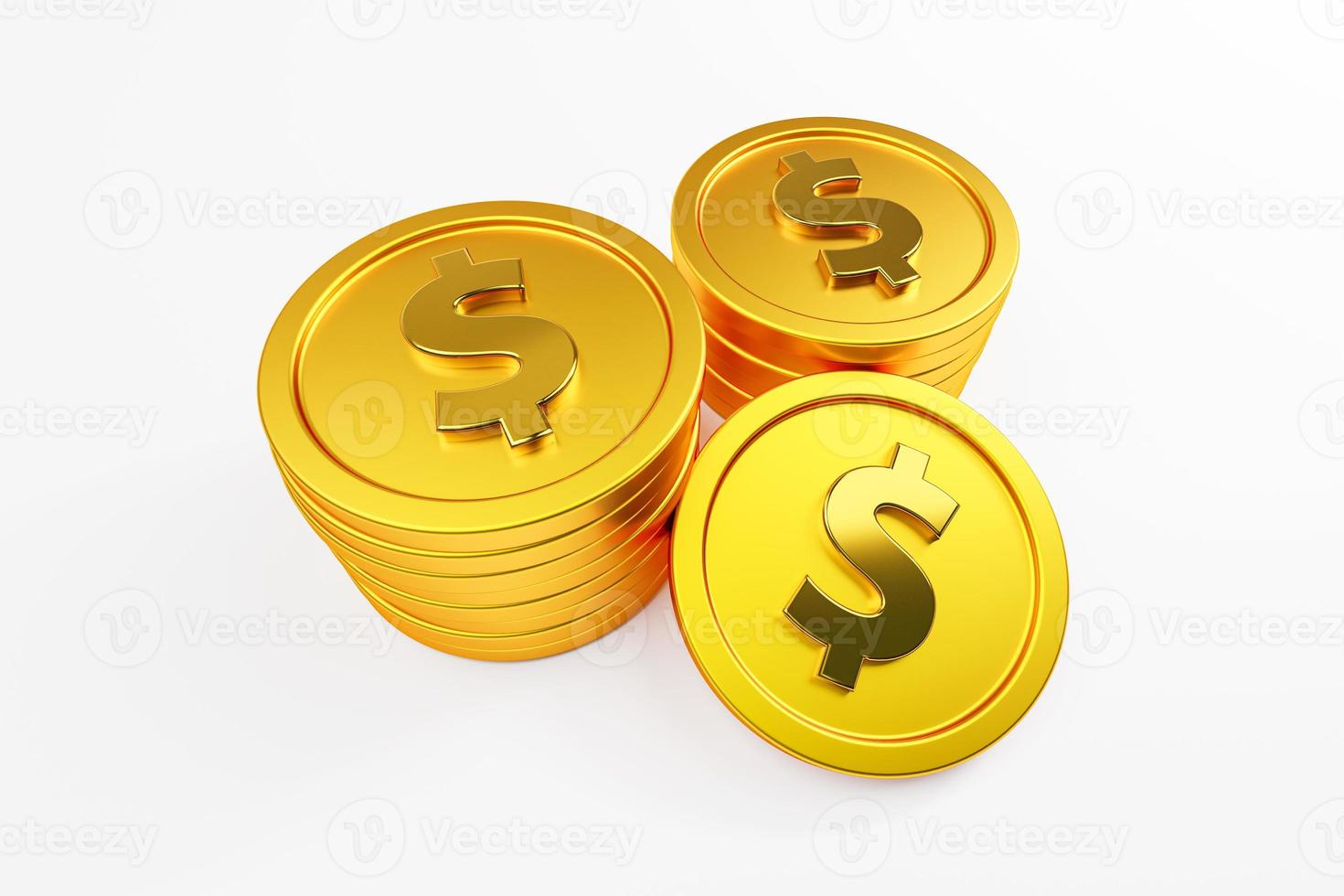 3D Stack of Golden Dollar isolated background. 3D rendered photo