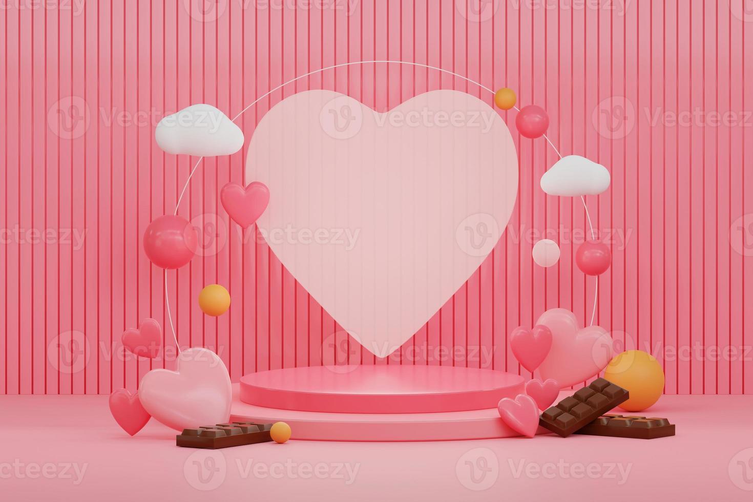 Pink Podiums and Backgrounds in Realistic 3D With a White Heart-Shaped Background. valentines day. 3D Render photo