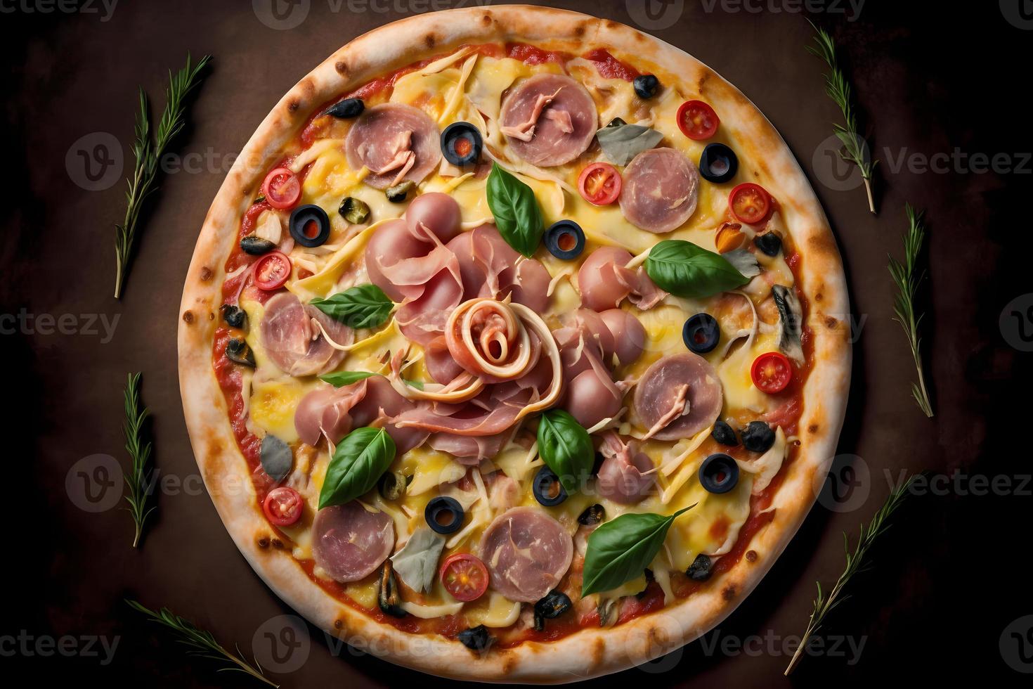 Capricciosa pizza made of ham and mushrooms. Traditional Italian pizza food photography photo
