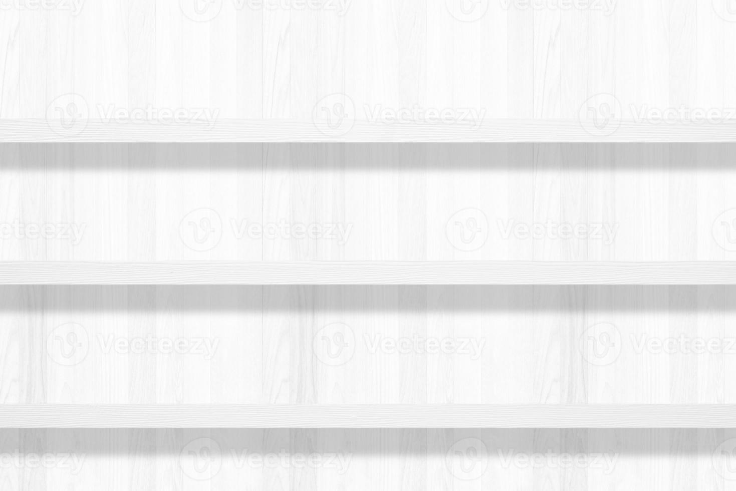 White Wooden Shelf Background, Suitable for Product Presentation Backdrop, Display, and Mock up. photo