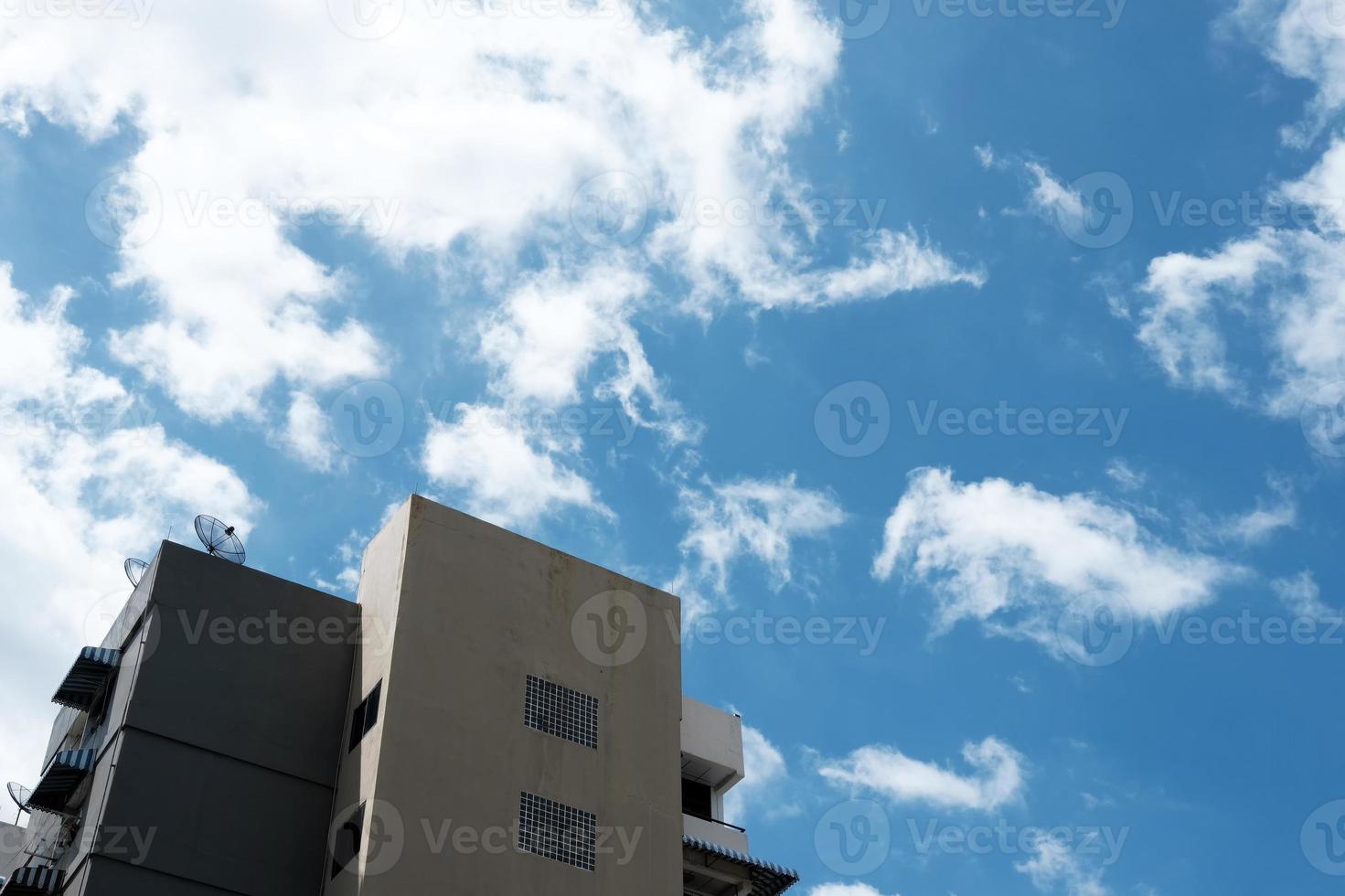 Old Building with Blue Sky in Minimalist Style. photo