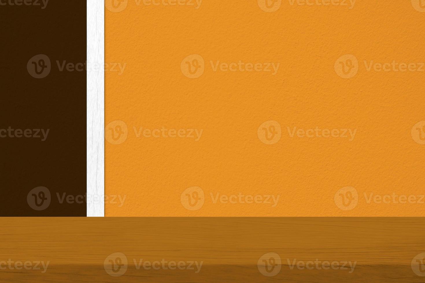 Wood Table with Brave Ground Color Concrete Wall Background, Suitable for Cosmetic Product Presentation Backdrop, Display, and Mock up. photo