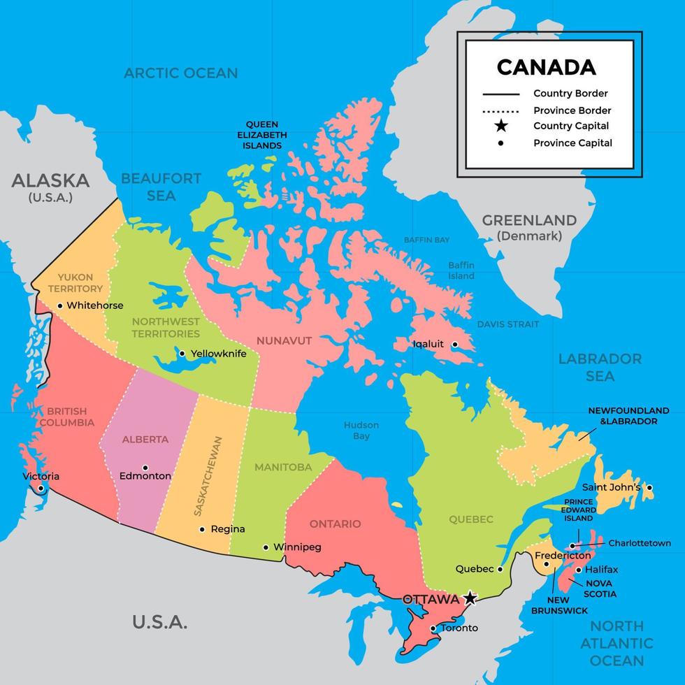 detallado Canadá mapa con provincia vector