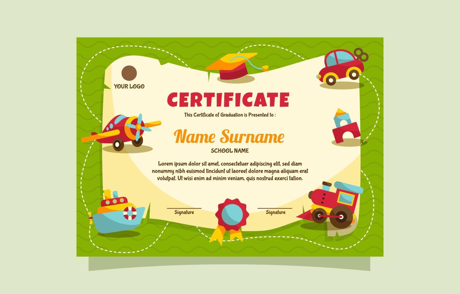 Children Toys Theme Certificate Template vector