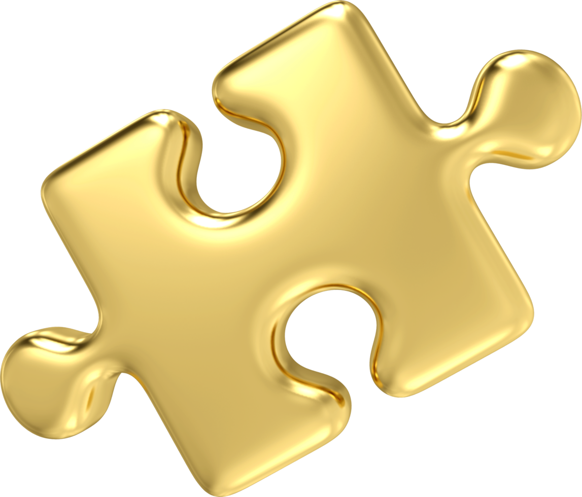 3d gold metal puzzle icon in trendy. puzzle icon page symbol for your web site design puzzle icon logo, app, UI. 3d rendering png