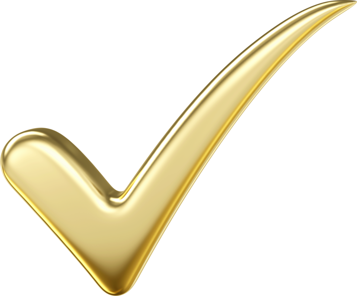 3d gold metal check mark icon. check list button choice for right, success, tick select, accept, agree on application png