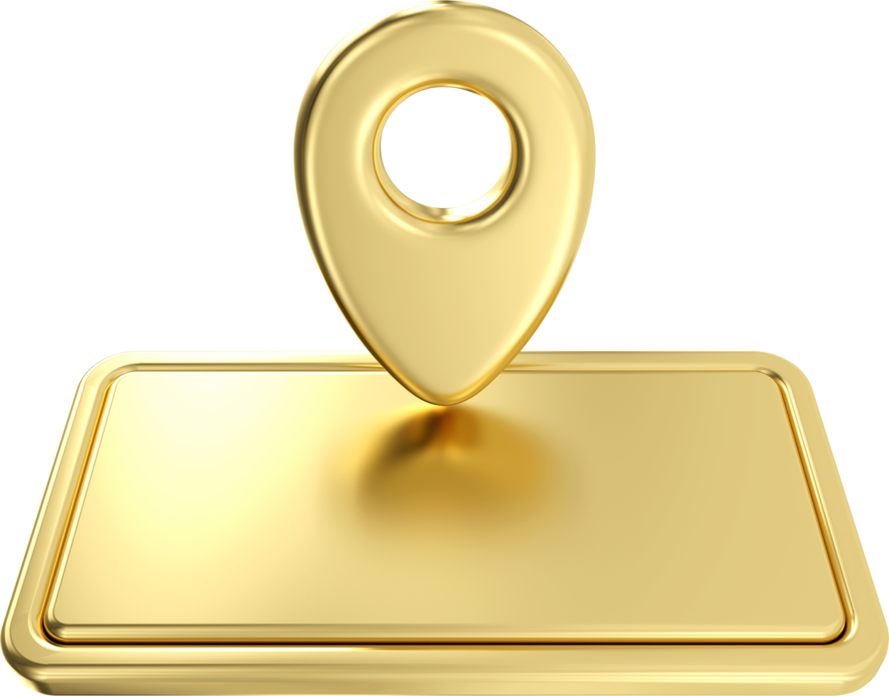 Gold metal name plate with pin icon. 3d gold direction pointer , gps navigation and travel location position search, png