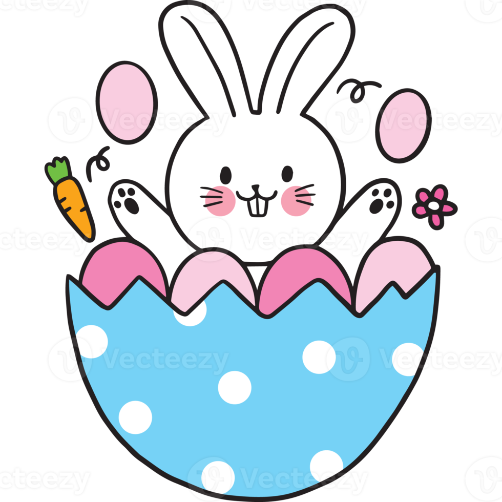 Easter day cartoon cute character white rabbit and egg clipart. png