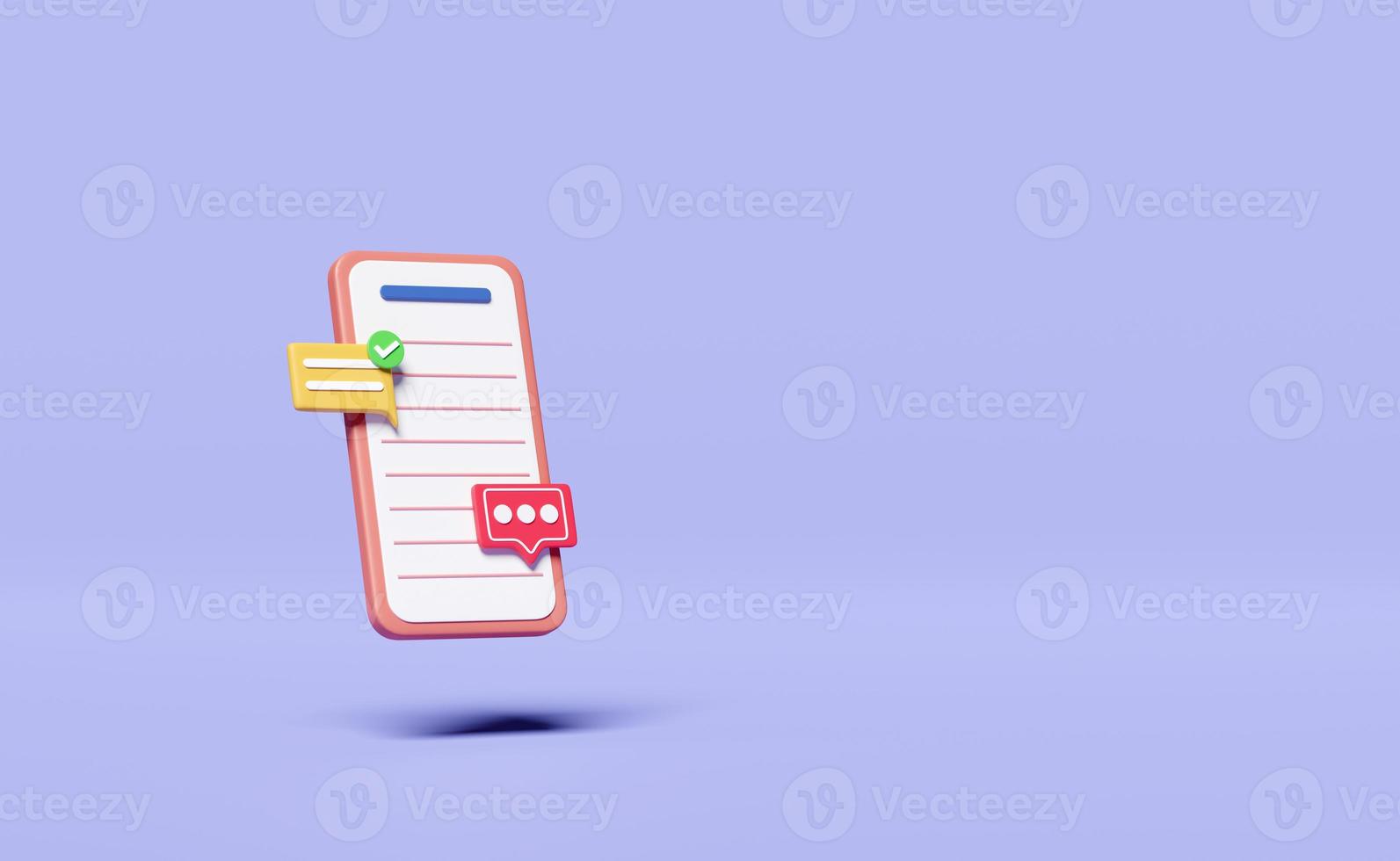 3d social media with mobile phone, smartphone icons isolated on purple background. online social, communication applications concept,  3d render illustration photo
