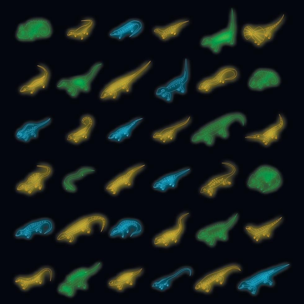 Lizard icons set vector neon