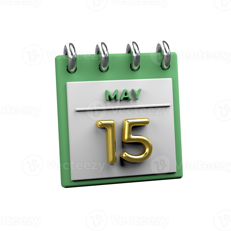 mensual calendario 15 mayo 3d representación png