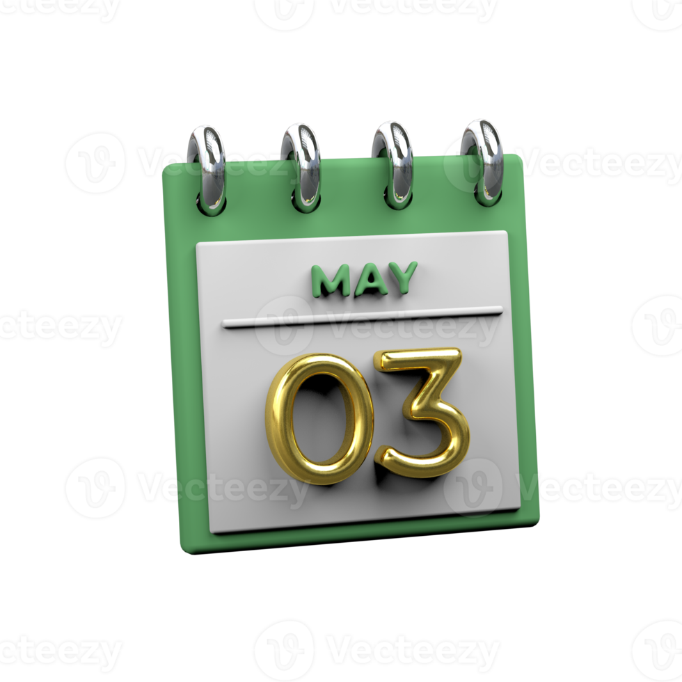 Monthly Calendar 03 May 3D Rendering png
