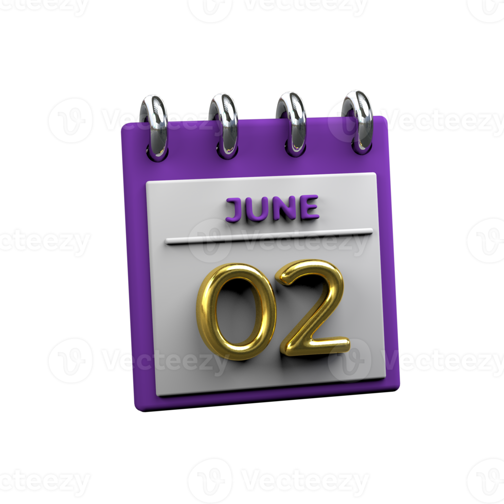 Monthly Calendar 02 June 3D Rendering png