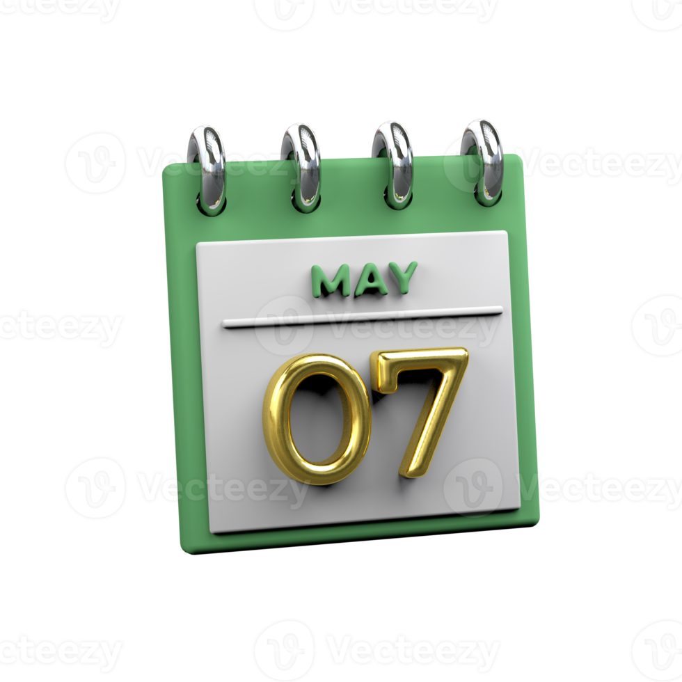 Monthly Calendar 07 May 3D Rendering png