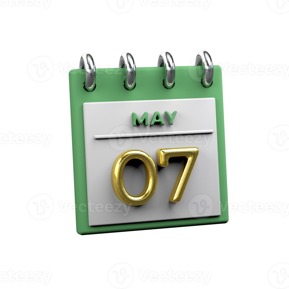 mensuel calendrier 07 mai 3d le rendu png